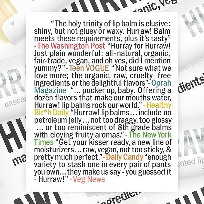 Hurraw! Unscented Lip Balm, 3 Pack: Organic, Certified Vegan, Cruelty and Gluten Free. Non-GMO, 100% Natural Ingredients. Bee, Shea, Soy and Palm Free. Made in USA
