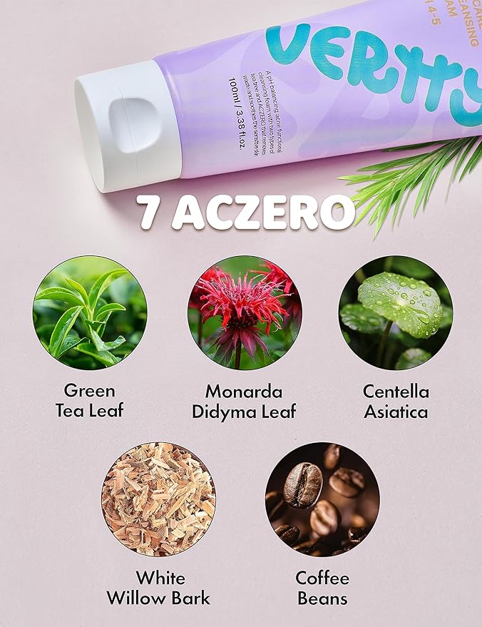 vertty Tea Tree Vegan Cleansing Foam | Daily Oil Control Cleanser | Hydro Boost Exfoliating, Moisturizing, Hydrating, Soothing Cleanser for Sensitive Skin | Teens & Kids Skin Care (3.38oz)