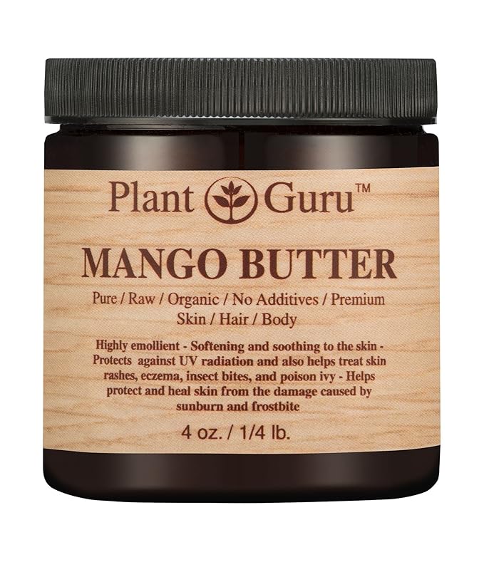 Plant Guru Raw Mango Butter 4 oz 100% Pure Natural Cold Pressed. Skin Body and Hair Moisturizer, DIY Creams, Balms, Lotions, Soaps.