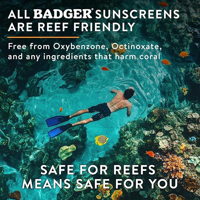 Badger Reef Safe Mineral Sunscreen, SPF 50, 98% Organic with Zinc Oxide, Non Toxic, Water Resistant, Unscented & Hypoallergenic, Broad - Spectrum, For Adventure, Travel & Sport, 2.4 oz Tin