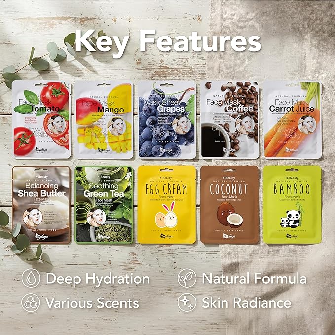 Saplaya Scented Facemask Sheets Skin Care Mask Single Scent K-Beauty Natural Formula (Tomato 12 Pack)