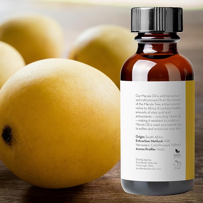Pure Body Naturals Marula Facial Oil, 1 Fluid Ounce - Cold-pressed, Refined Luxury Beauty Oil for Face and Hair - Vegan, Gluten-free and 100% Natural