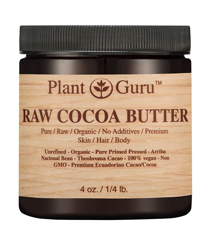 Raw Cocoa Butter 4 oz. 100% Pure Fresh Natural Cold Pressed. Skin Body and Hair Growth, DIY Creams, Lip Balm, Lotion and Soap Making