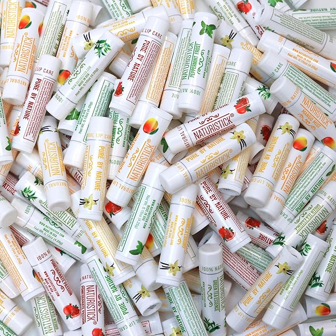 Naturistick Natural Beeswax Lip Balm | 155-Pack Bulk | Assorted Flavors | Standard 0.15 oz Tubes