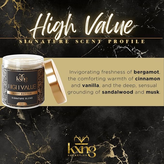 KXNG Cosmetics Shea Body Butter Cream – 4oz | Organic Body Butter for Men & Women with Shea, Cocoa, Mango & Coconut Oil | Deep Moisturizing Cream for Hands, Feet & All Skin Types – High Value
