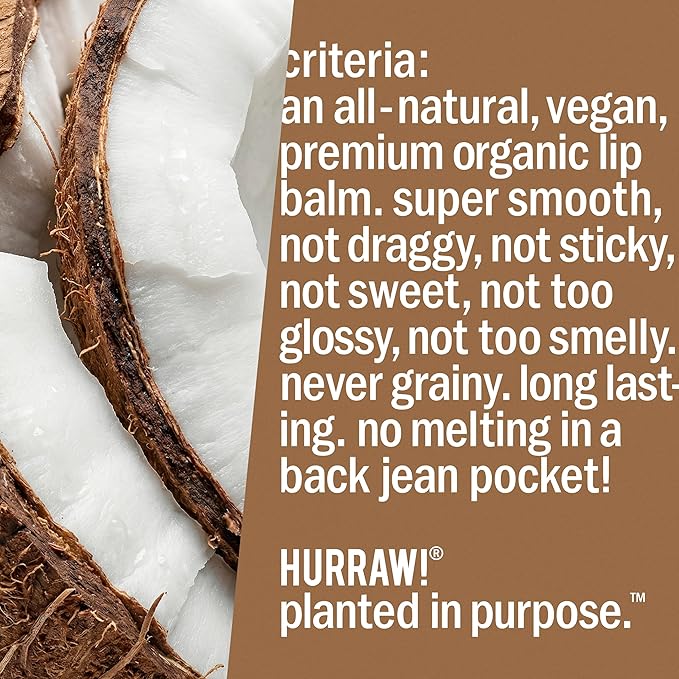 Hurraw! Coconut Lip Balm, 2 Pack: Organic, Certified Vegan, Cruelty and Gluten Free. Non-GMO, 100% Natural Ingredients. Bee, Shea, Soy and Palm Free. Made in USA