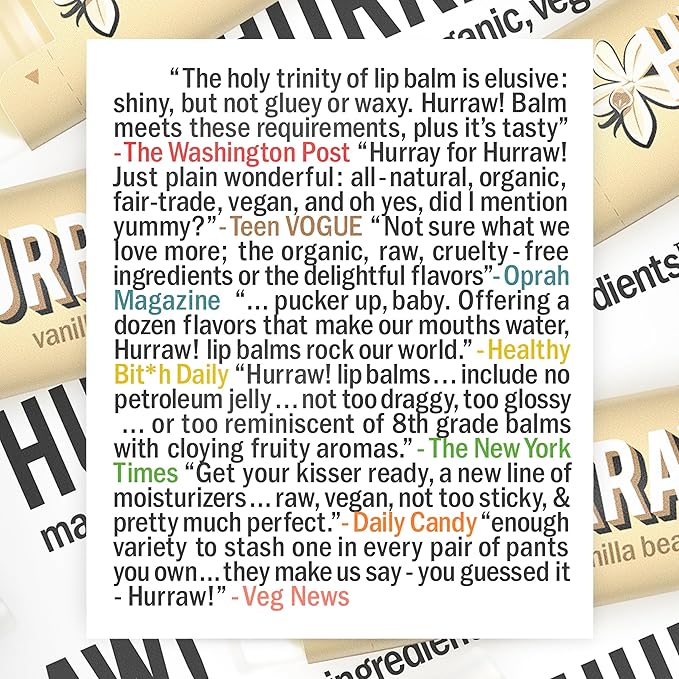 Hurraw! Vanilla Bean, Root Beer, Chocolate Lip Balms, 3 Pack Bundle: Organic, Certified Vegan, Cruelty and Gluten Free. Non-GMO, 100% Natural Ingredients. Bee, Shea, Soy and Palm Free. Made in USA