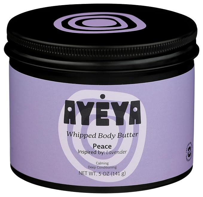 AYÉYA Whipped Shea Body Butter – Peace – Lavender, Ginger, and Lemon – Fragrance-Free Vegan Moisturizer for Sensitive Skin, Redness, or Acne – Non-Comedogenic Shea and Coconut Cream – 5 oz