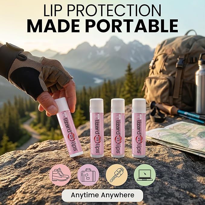 LizardLips Lip Balm SPF 15; Pack of 4 Vanilla, Natural Hydrating Moisturizing Lip Sunscreen; Smooth Classic Flavor; Fun Quirky Beach Vacation Essentials