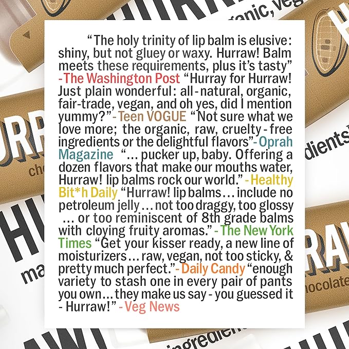 Hurraw! Chocolate Lip Balm, 3 Pack: Organic, Certified Vegan, Cruelty and Gluten Free. Non-GMO, 100% Natural Ingredients. Bee, Shea, Soy and Palm Free. Made in USA