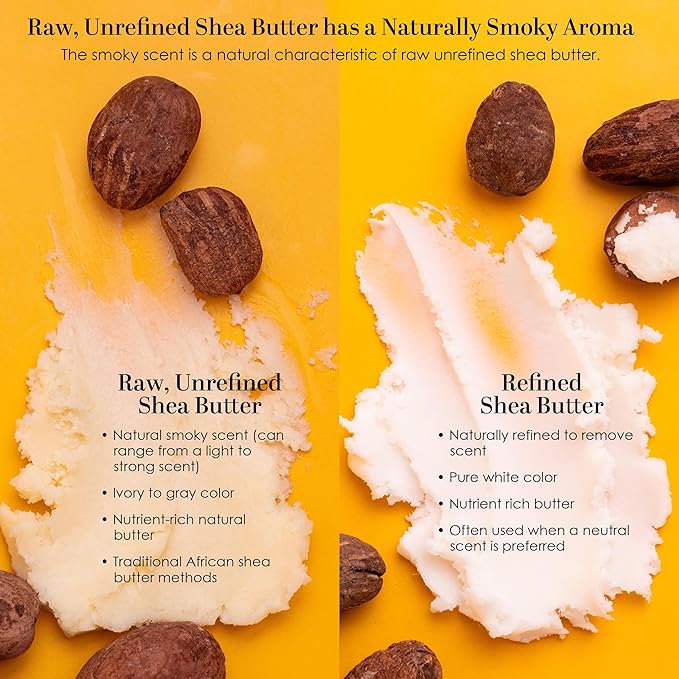 Raw Shea Butter – 100% Pure African Unrefined Shea Butter with Natural Smoky Scent | Moisturizer for Dry Skin & Hair, DIY Body Butter, Soap, Lip Balm – 8 oz Jar
