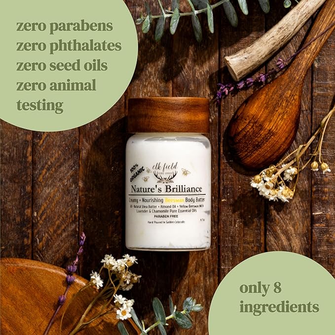 Organic Body Butter with Beeswax | 100% Natural & Non Toxic | Organic Lotion with Whipped Shea Butter, Natural Body Butter, Organic Lotion For Women, 8.7oz (Lavender Chamomile)