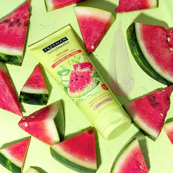 Freeman Soothing Watermelon & Aloe Gel Facial Mask, Hydrates, Nourishes, & Soothes Irritated Skin, Cooling, Calming Gel Face Mask, For Sensitive & Break-Out Prone Skin, 6 fl.oz. Tube, 1 Count