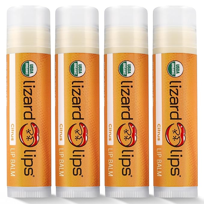 LizardLips Natural Lip Balm Citrus; USDA Certification Lip Moisturizer; Travel-Friendly Everyday Care; Fun Quirky Beach Vacation Essentials