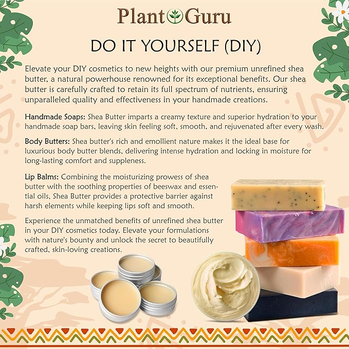 Plant Guru Raw African Shea Butter 32 oz. / 2 lbs. Jar Bulk 100% Pure Natural Unrefined YELLOW - Ideal Moisturizer For Dry Skin, Body, Face And Hair Growth. Great For DIY Soap and Lip balm Making.