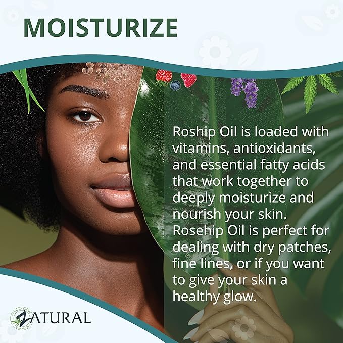 Zatural Rosehip Oil Rosa Canina - Natural Oil for Face, Nails, Hair and Skin - 100% Pure Cold Pressed (8 oz)
