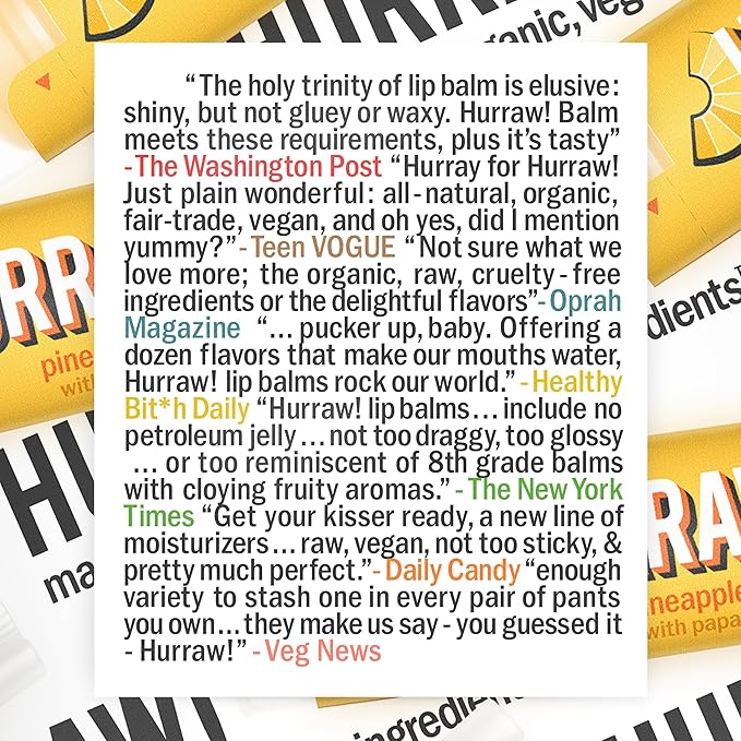 Hurraw! Pineapple Lip Balm: Organic, Certified Vegan, Cruelty and Gluten Free. Non-GMO, 100% Natural Ingredients. Bee, Shea, Soy and Palm Free. Made in USA