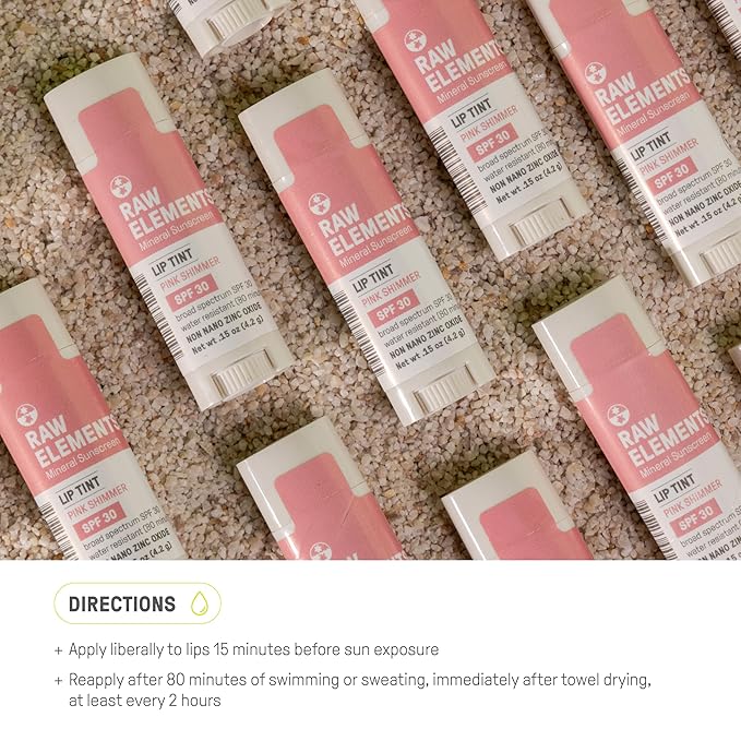 Raw Elements Organic Pink Lip Shimmer Zinc Oxide SPF 30+, 0.15oz