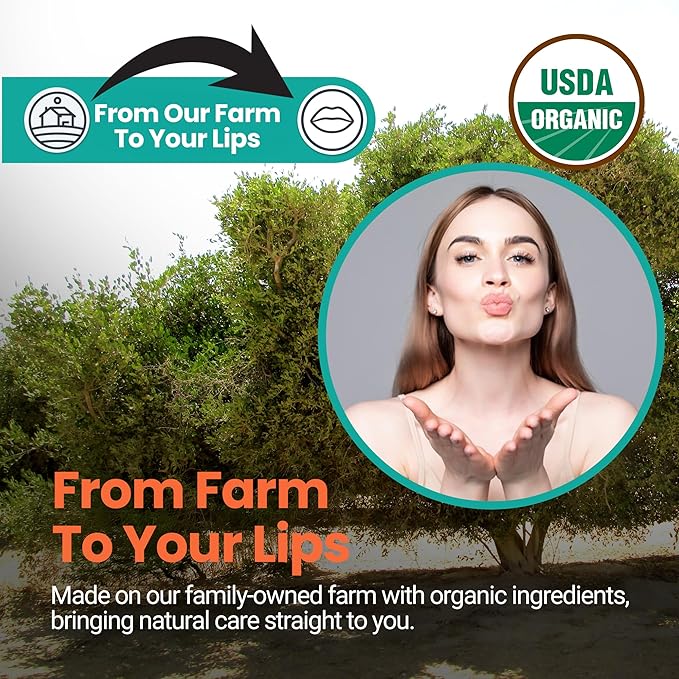 | USDA Organic Orange Lip Balm – 70% Jojoba Oil with Beeswax – Natural Orange Essential Oil – Nourishes & Softens Dry Lips – 2-Pack (0.15 oz / 4.6 g Each)