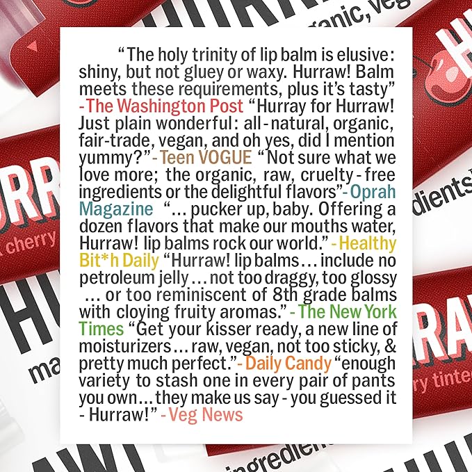 Hurraw! Black Cherry Tinted Lip Balm, 3 Pack: (Sheer Red Tint) Organic, Certified Vegan, Cruelty and Gluten Free. Non-GMO, 100% Natural Ingredients. Bee, Shea, Soy and Palm Free. Made in USA