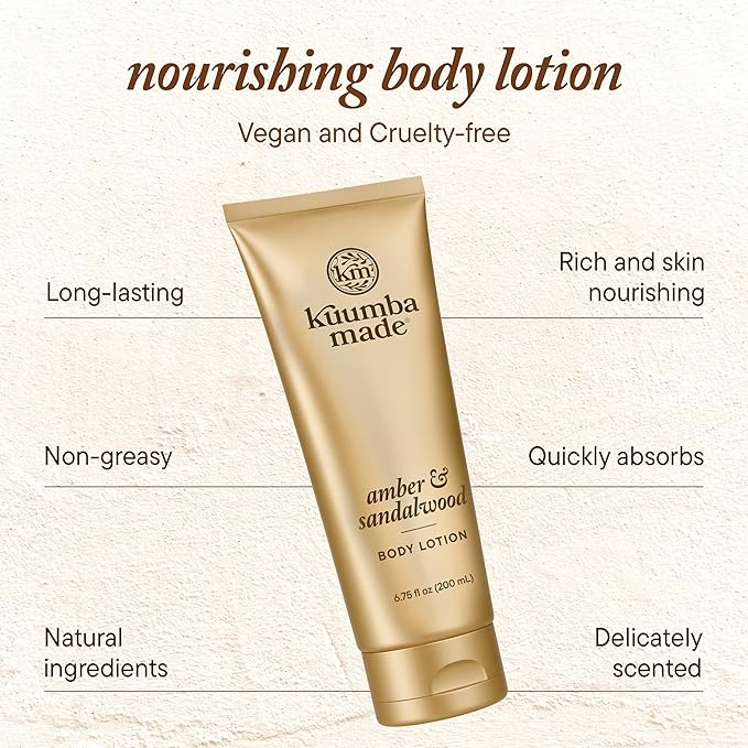 Kuumba Made Amber & Sandalwood Body Lotion, Hydrating Daily Moisturizer with Shea Butter & Botanical Oils, Vegan, 6.75 Oz