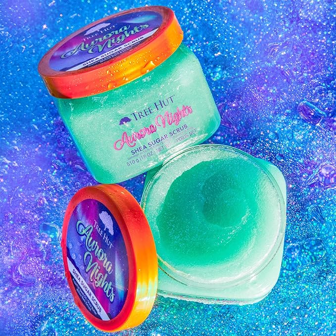 Tree Hut Aurora Nights Shea Sugar Scrub, Exfoliating, Hydrating & Moisturizing Body Scrub with Shea Butter & Nourishing Essential Oils, Smooth & Soften Skin, 18 oz