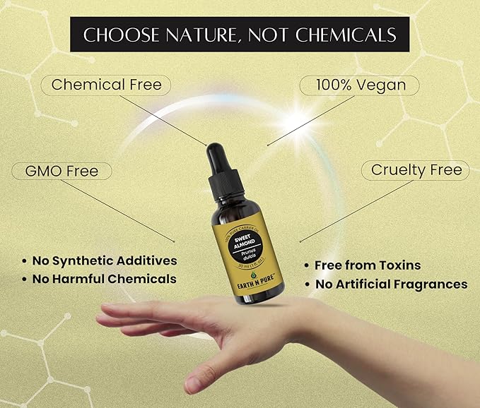 Earth N Pure Sweet Almond Oil (Badam Oil) Cold Pressed, Therapeutic Grade for Body, Skin, Hair 100 ml