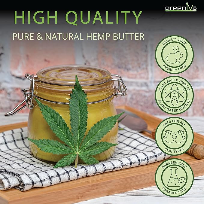 GreenIVe Hemp Body Butter 17,500mg Per Oz Raw Natural Creamy Hemp Oil and Cocoa Butter Virgin Organically Grown. (8oz Jar)