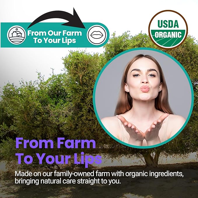 | USDA Organic Lavender Lip Balm – 70% Jojoba Oil with Beeswax – Natural Lavender Essential Oil – Softens, Conditions & Protects Dry Lips – 2-Pack (0.15 oz / 4.6 g Each)