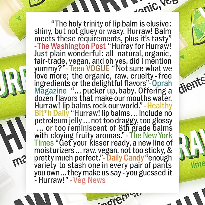 Hurraw! Lime Lip Balm: Organic, Certified Vegan, Cruelty and Gluten Free. Non-GMO, 100% Natural Ingredients. Bee, Shea, Soy and Palm Free. Made in USA