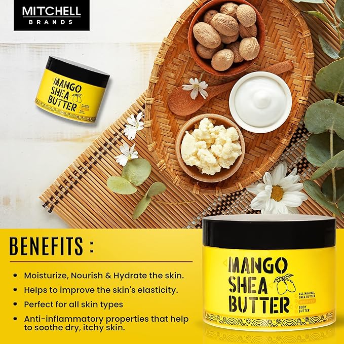 MITCHELL BRANDS Mango Whipped Shea Body Butter - 10 oz / 300 gr - Great Moisturizer, effective on Skin, Hair, Body, Face, with Almond Oil, Vitamin E, for All Skin Types, for Women and Men
