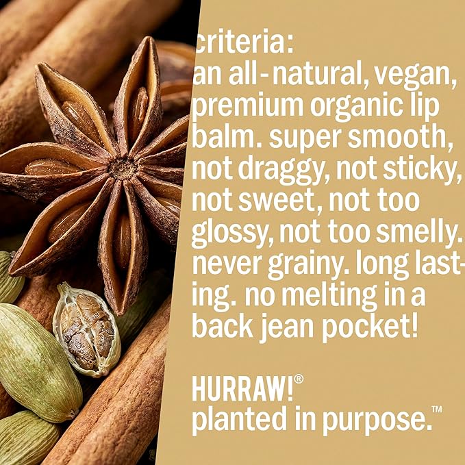 Hurraw! Chai Spice, Green Tea, Coffee Bean Lip Balms, 3 Pack Bundle: Organic, Certified Vegan, Cruelty and Gluten Free. Non-GMO, 100% Natural Ingredients. Bee, Shea, Soy and Palm Free. Made in USA