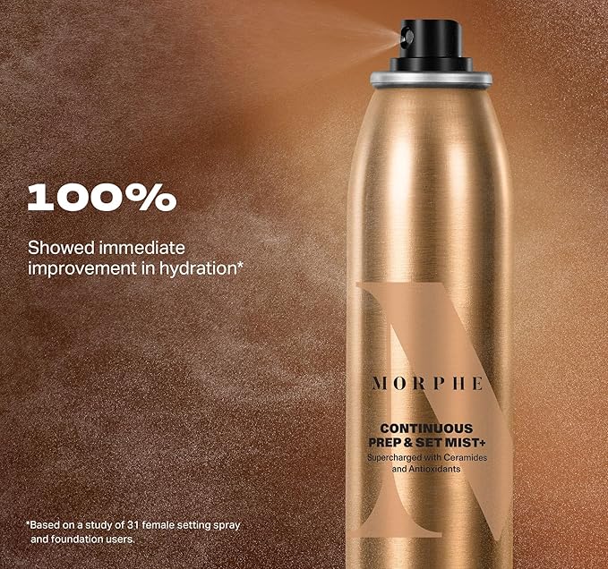 Morphe Mini Continuous Prep & Set Setting Spray - Hydrating Setting Spray for Makeup & Skin Prep - Enriched with Ceramides and Antioxidants for a Radiant Finish (3 Count, 1.3 fl oz)