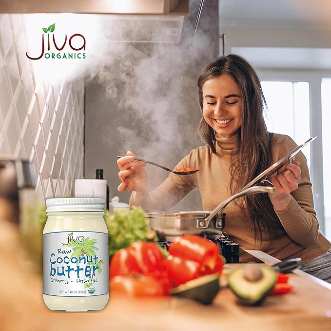 Jiva Organics RAW Organic Coconut Butter 16 Ounce Jar - Creamy, Unsalted