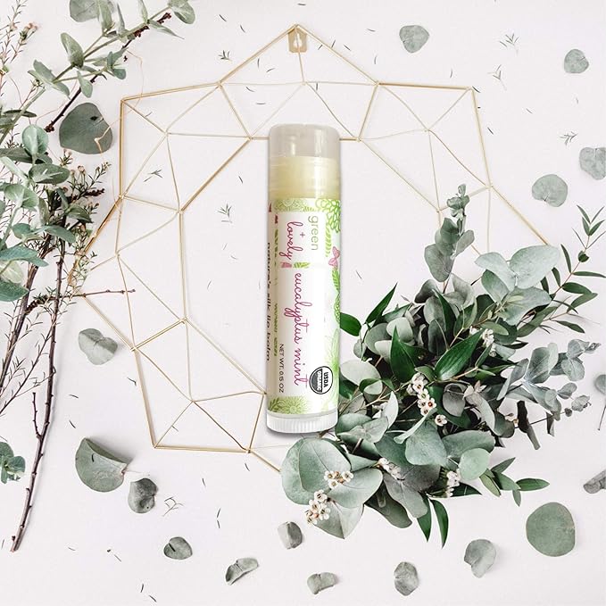 Organic Certified Lip Balm Butter(3 Pack) by Green and Lovely | Eucalyptus Mint Lip Oil for Total Hydration and Repair | 0.15 oz Lip Moisturizer Tube made with Premium Organic Ingredients | Heals Qui