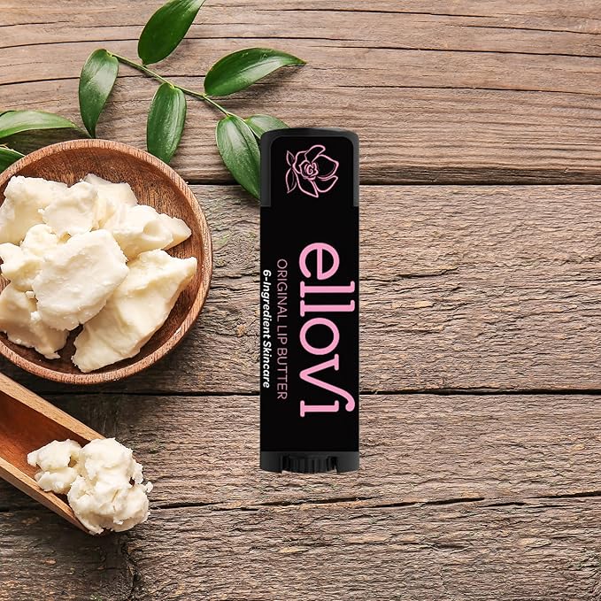 Ellovi Natural Lip Butter Lip Balm - Original - Pure Enough to Eat - Made With Just 6 Vegan Ingredients - Moisturizing Lip Care for All Day Hydration (Single)