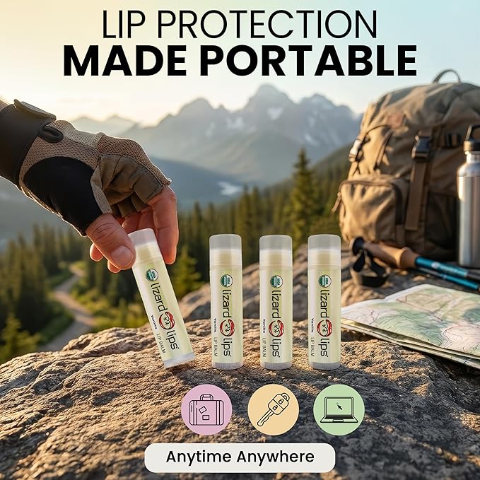 LizardLips Natural Lip Balm Vanilla; USDA Certification Lip Moisturizer; Travel-Friendly Everyday Care; Fun Quirky Beach Vacation Essentials