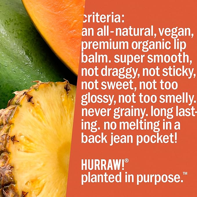 Hurraw! Pineapple Lip Balm: Organic, Certified Vegan, Cruelty and Gluten Free. Non-GMO, 100% Natural Ingredients. Bee, Shea, Soy and Palm Free. Made in USA