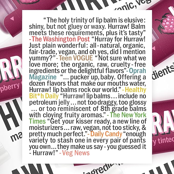 Hurraw! Raspberry Tinted Lip Balm, 2 Pack: (Sheer Berry Tint) Organic, Certified Vegan, Cruelty and Gluten Free. Non-GMO, 100% Natural Ingredients. Bee, Shea, Soy and Palm Free. Made in USA