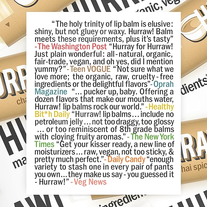Hurraw! Chai Spice Lip Balm: Organic, Certified Vegan, Cruelty and Gluten Free. Non-GMO, 100% Natural Ingredients. Bee, Shea, Soy and Palm Free. Made in USA