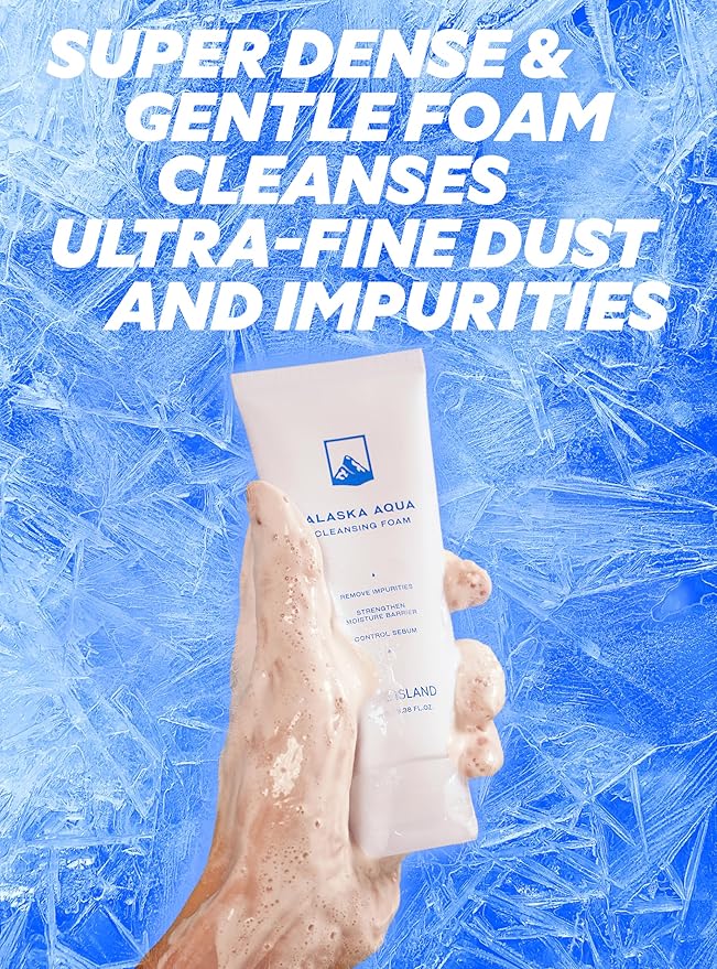 Alaska Aqua Cleansing Foam Hydrating Facial Cleanser w/Hyaluronic Acid | Skin-Balancing Face Cleanser for Women & Men | Moisturizing Cleanser Face Wash for Sensitive Skin (3.38 fl. oz)