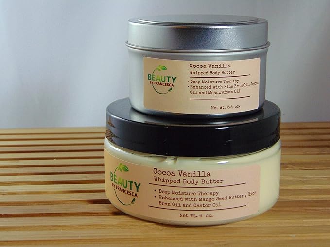 Handmade Whipped Body Butter Cocoa Vanilla - 100% All Natural Ingredient Hydrating Moisturizing Body Cream with Essential Oils For Men and Women, 3 Oz