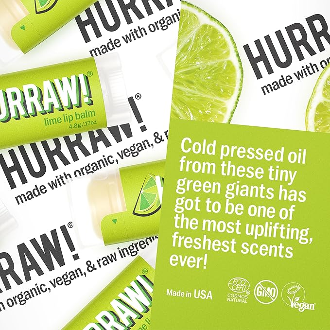 Hurraw! Lemon, Orange, Lime Lip Balms, 3 Pack Bundle: Organic, Certified Vegan, Cruelty and Gluten Free. Non-GMO, 100% Natural Ingredients. Bee, Shea, Soy and Palm Free. Made in USA