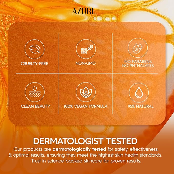 Azure Cosmetics Vitamin C Serum For Face - Dermatologist Tested, Anti-Aging with Hyaluronic Acid for Dark Spots, Fine Lines & Wrinkles - Brightning, Clean, Korean Skincare for Glass Skin - 2 Pack