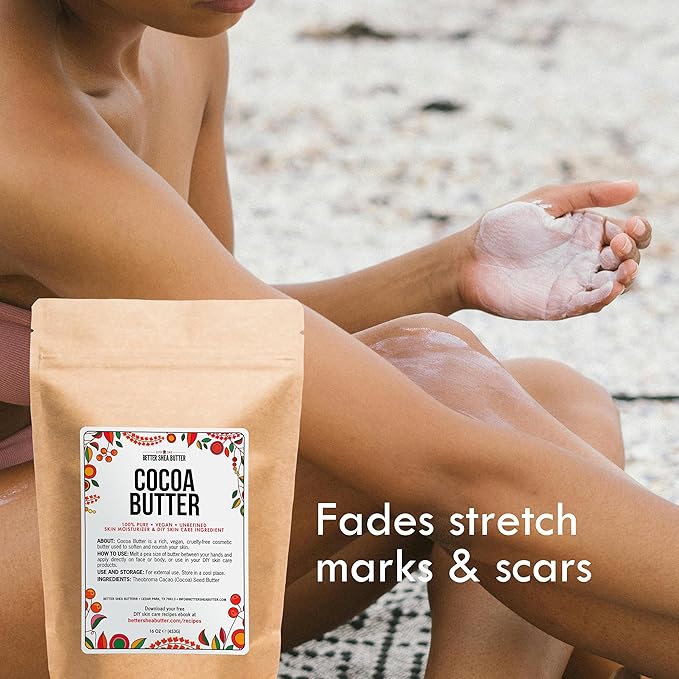 Better Shea Butter Cocoa Butter - 8 oz Block, Deeply Moisturizes Skin, Diminishes Scars, Stretch Marks, Soothes Dry Skin