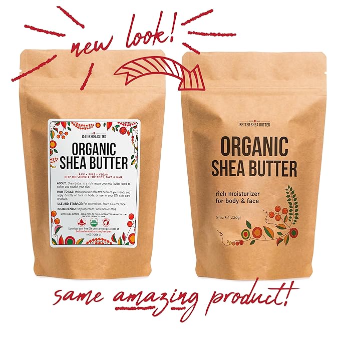Organic Shea Butter Raw Unrefined, USDA Certified Organic African Shea Butter for Hair & Dry Skin, Natural Face Moisturizer, Body Butter Base for DIY Lotion, Lip Balm & Soap Making, 8 oz Bar