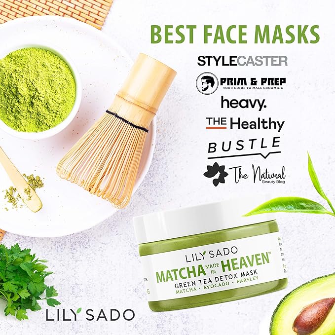 LILY SADO MATCHA MADE IN HEAVEN™ Green Tea Matcha & Avocado Face Mask - Natural Organic Vegan Facial Mask - Anti-Aging Antioxidant Defense Against Acne, Blackheads & Wrinkles – Get Visible Results