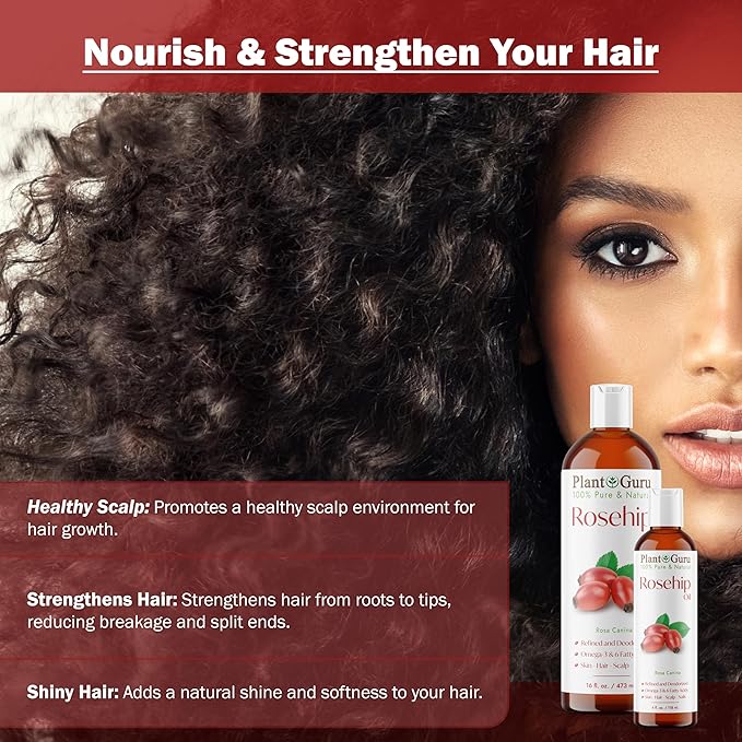 Plant Guru Rosehip Oil Refined 8 fl. oz. – Cold Pressed, 100% Pure & Natural Carrier for Skin, Face, Body, and Hair Moisturizing. Great for DIY Creams, Lotions, and Lip Balms