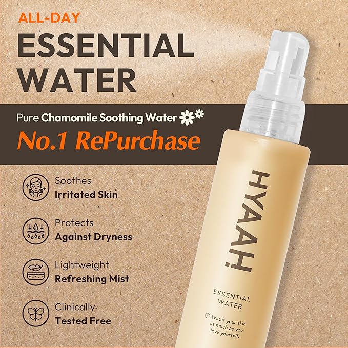 All-Day Essential Water - Korean Face Mist Spray - Hydrating Soothing with Chamomile Extract and Houttuynia Cordata - Moisturizing, Calming, Pore Care Daily Skincare, 3.38oz