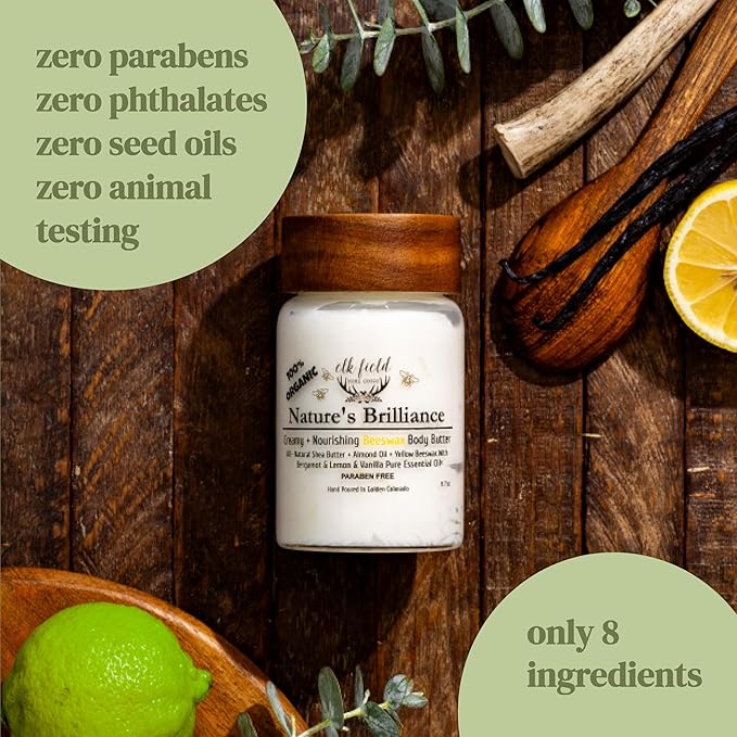 Organic Body Butter with Beeswax |100% Natural & Non Toxic | Organic Lotion with Whipped Shea Butter, Natural Body Butter, Organic Lotion For Women, 8.7oz (Lemon Bergamot)